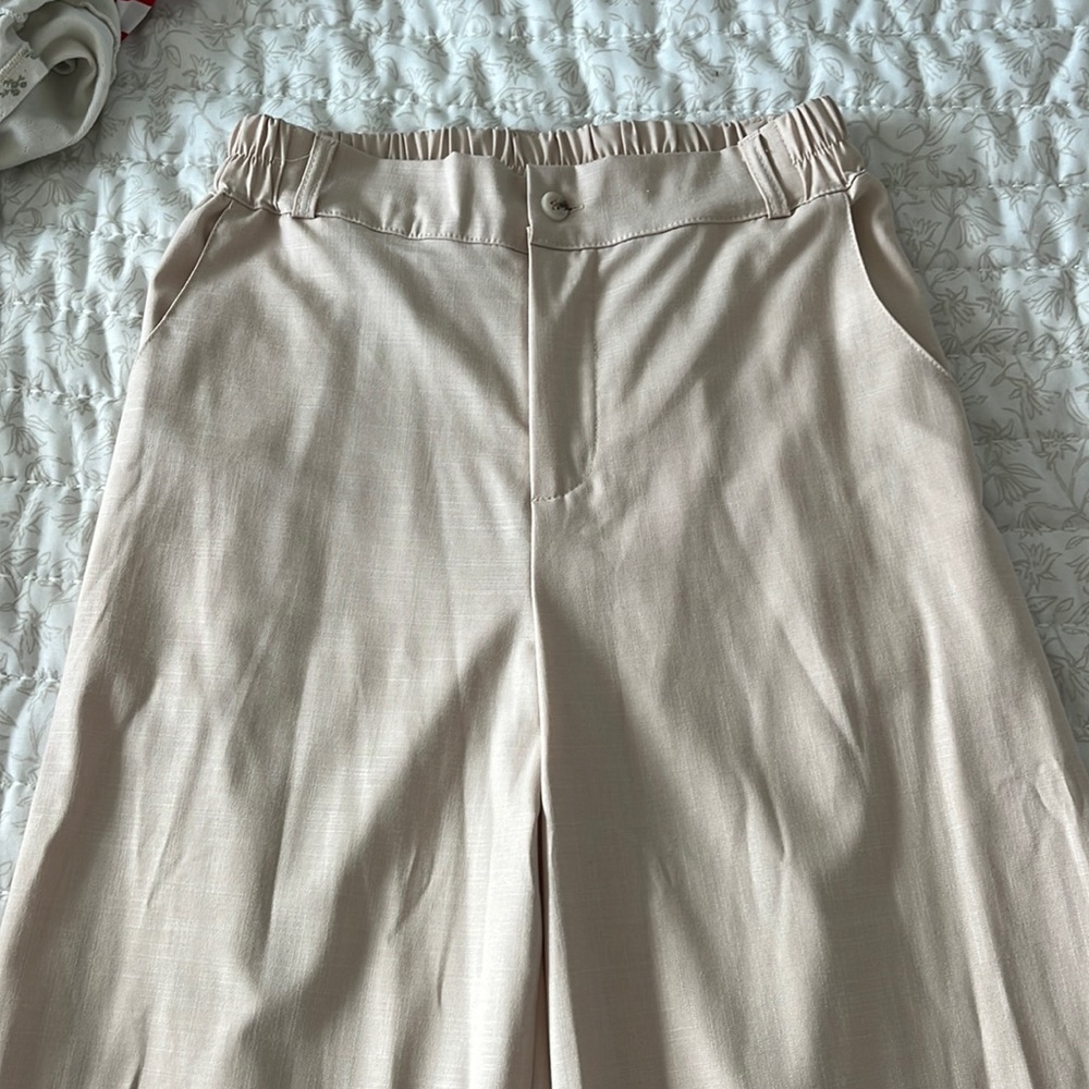 Linen cream high waisted wide leg pants